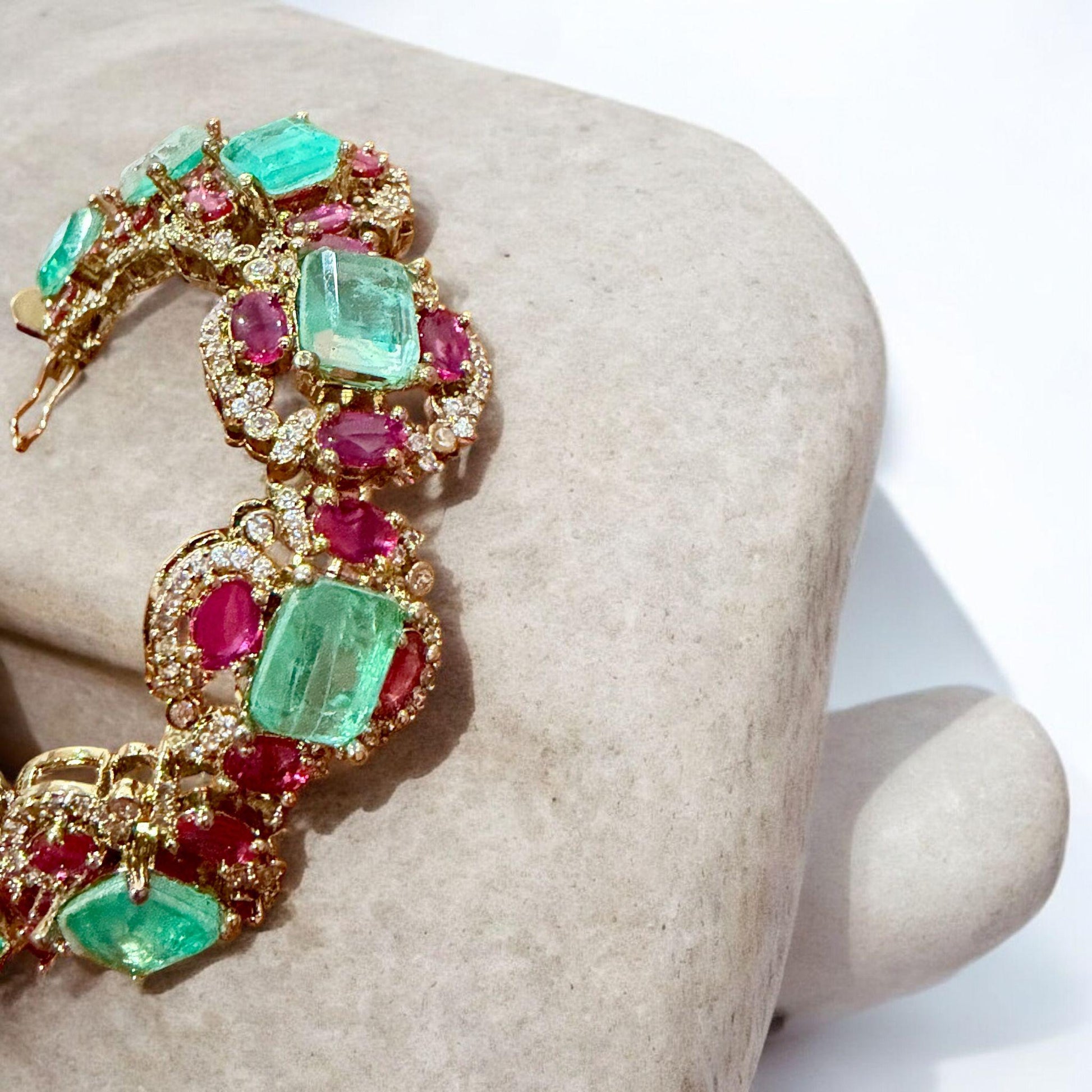 Mint green & Ruby Link Bracelet | Vintage-Inspired Statement Bracelet | Bridal Heirloom Style Jewelry