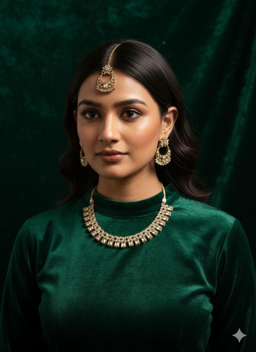 Kundan Choker Necklace Set with Earrings and Maang Tikka, Indian fashion Jewelry