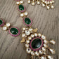 Green Stone Kundan Necklace Set with Earrings, Gold Plated Indian Bridal Jewelry