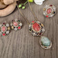 Vintage Style Statement Necklace Earrings and Ring with Oval Pendant , Gold Plated Bridal Jewelry