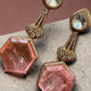Handcrafted Pink Tourmaline Drop Earrings, Gold Plated, White Topaz Accents, Bridal Statement Jewelry
