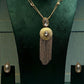 Radiant Disc Tassel Necklace Set with Crystal Accents | Long Fringe Pendant & Matching Earrings
