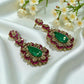 Floral Statement Necklace Set with Green Teardrop Pendant | Bold Necklace & Earrings