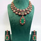 Floral Statement Necklace Set with Green Teardrop Pendant | Bold Necklace & Earrings