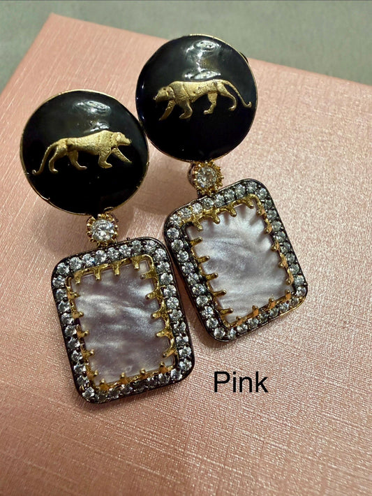 Bollywood Glam: Luxury Earrings Cz stones with lion head antique finish