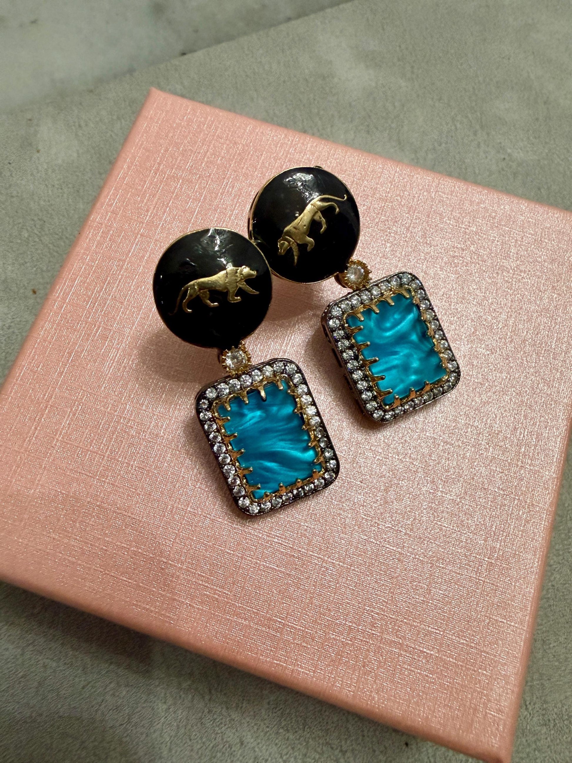 Bollywood Glam: Luxury Earrings Cz stones with lion head antique finish