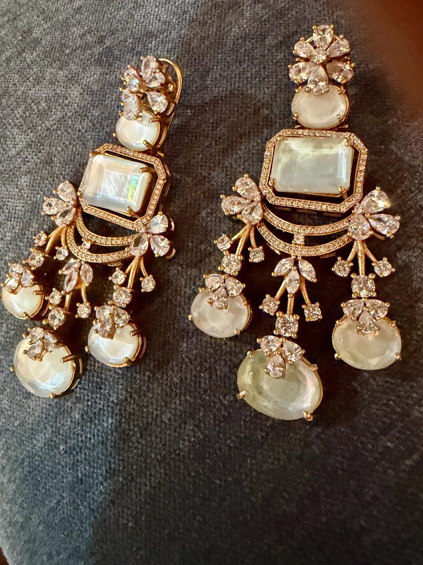 Bollywood Indian Designer high end Earrings with doublet stone,gold finish,Victorian,Ad stones