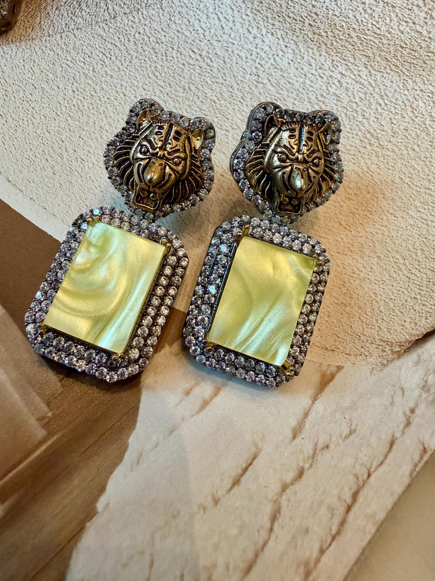 Bollywood Glam: Luxury Earrings Cz stones with lion head antique finish
