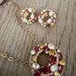 Ruby Red Crystal Necklace Set, Vintage high end Statement Pendant Necklace with studs
