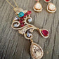 Vintage Crystal Necklace Set, Ruby Teardrop Pendant Necklace with Earrings