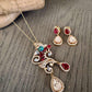Vintage Crystal Necklace Set, Ruby Teardrop Pendant Necklace with Earrings