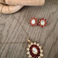 Ruby Red Pendant Necklace Set, Vintage Gold Statement Necklace with Earrings
