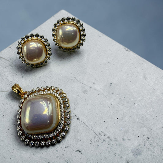 Pearl Stud Earrings and Pendant Set with Gold Plated Chain, Elegant Statement Jewelry
