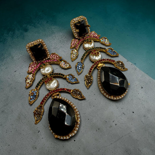 Black Stone Statement Drop Earrings, and Crystal Luxury Jewelry