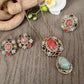 Vintage Style Statement Necklace Earrings and Ring with Oval Pendant , Gold Plated Bridal Jewelry