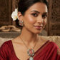 Vintage Style Statement Necklace Earrings and Ring with Oval Pendant , Gold Plated Bridal Jewelry