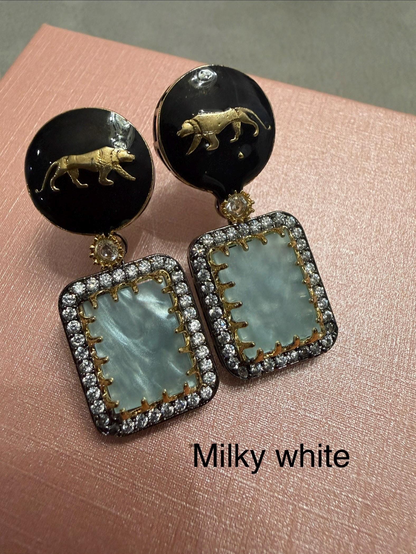 Bollywood Glam: Luxury Earrings Cz stones with lion head antique finish