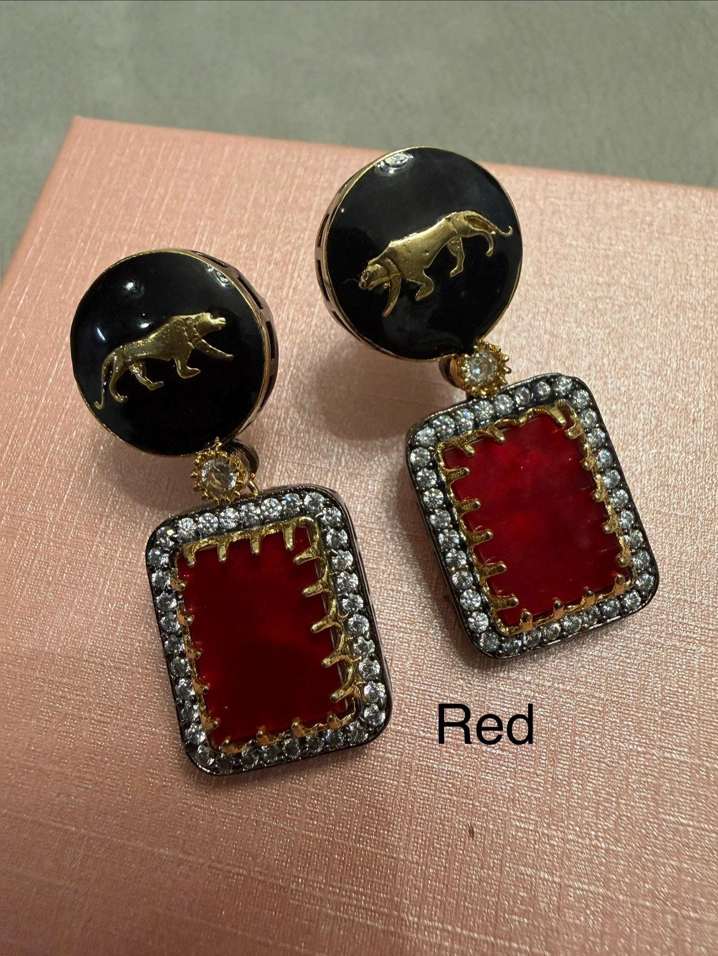Bollywood Glam: Luxury Earrings Cz stones with lion head antique finish
