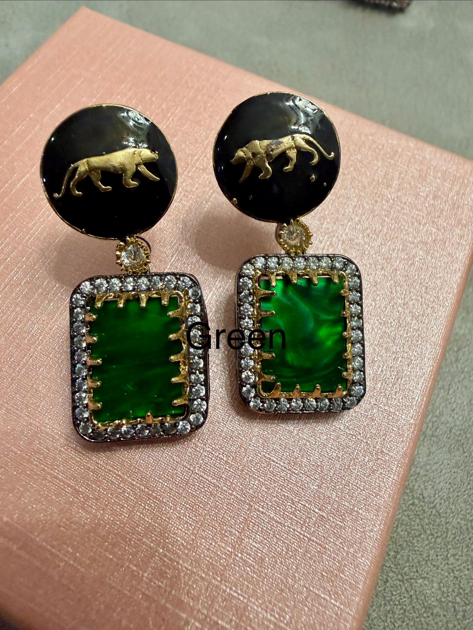 Bollywood Glam: Luxury Earrings Cz stones with lion head antique finish