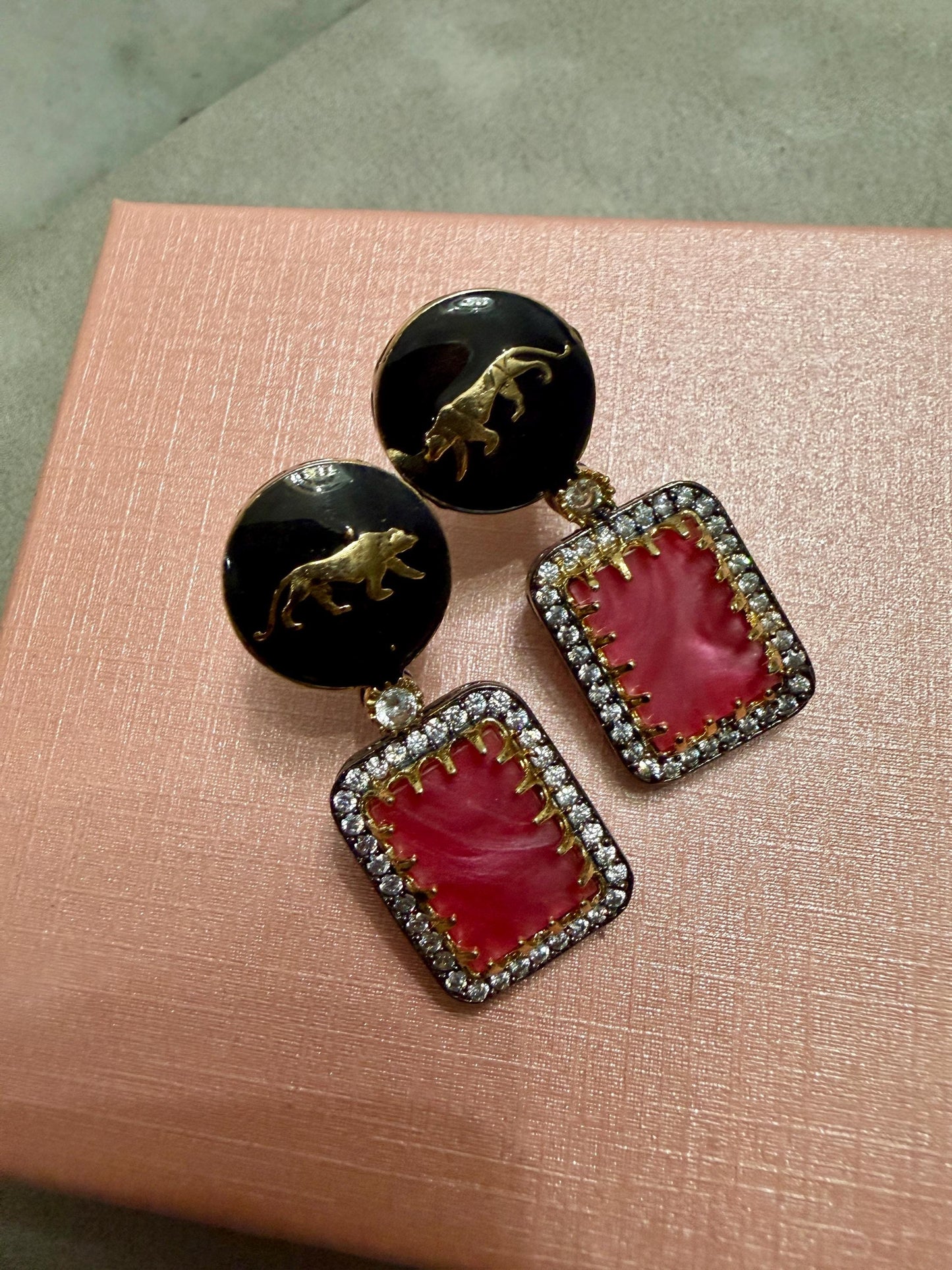 Bollywood Glam: Luxury Earrings Cz stones with lion head antique finish