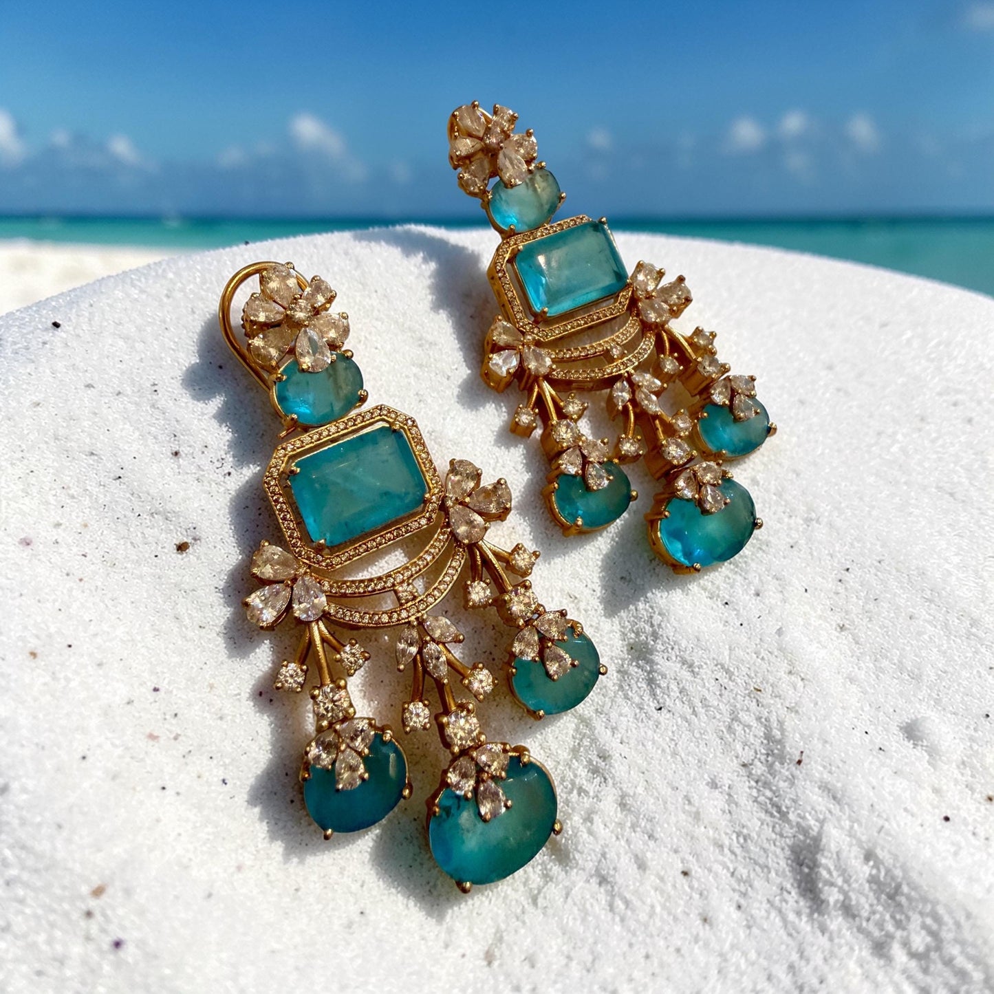 Bollywood Indian Designer high end Earrings with doublet stone,gold finish,Victorian,Ad stones