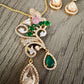 Green Teardrop Necklace Set, Vintage Statement Pendant Necklace with Earrings