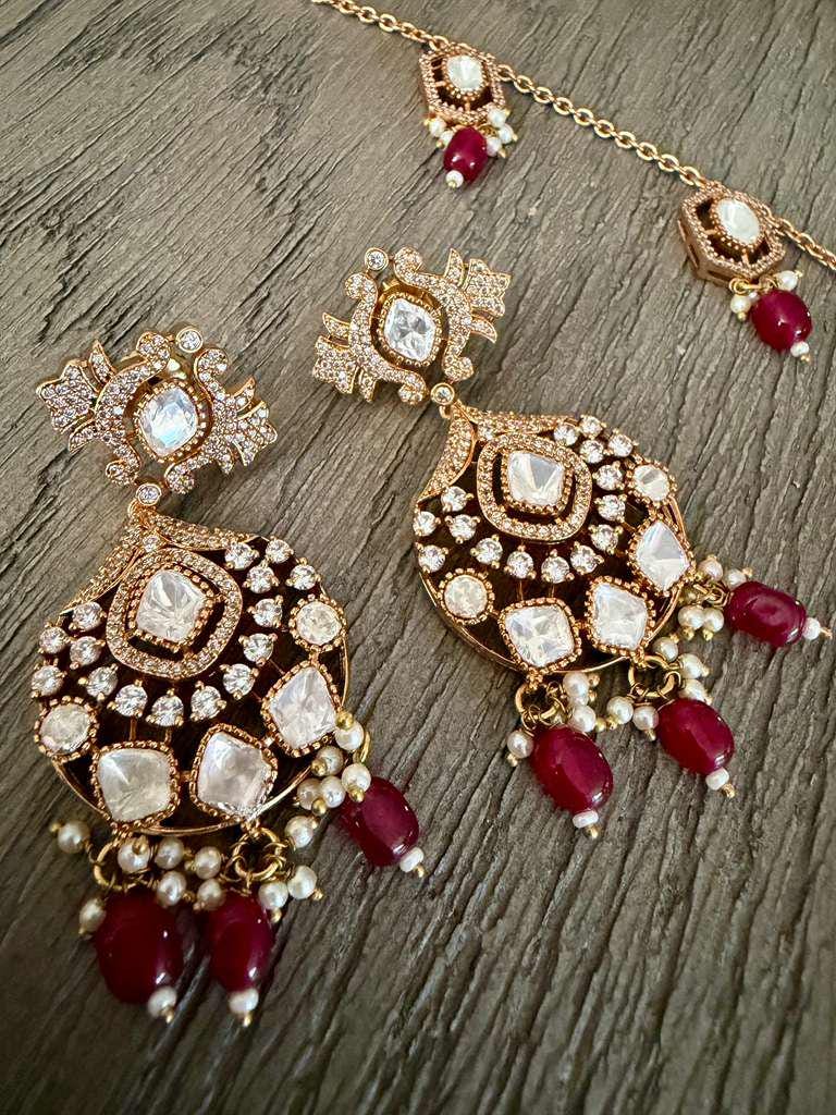 Vintage Pendant Necklace Set, Purple Bead Statement Jewelry, Gold Bridal Necklace with Earrings
