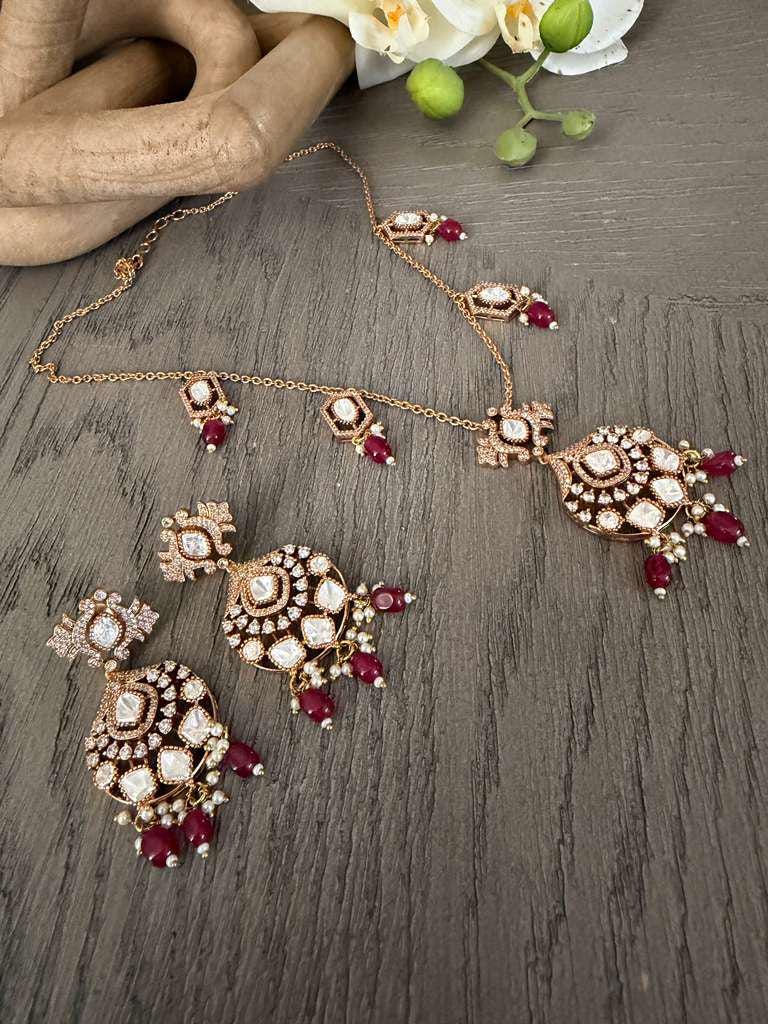 Vintage Pendant Necklace Set, Purple Bead Statement Jewelry, Gold Bridal Necklace with Earrings