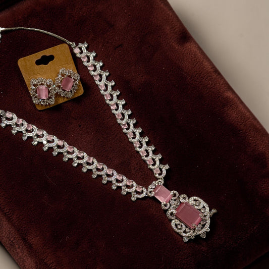 New cubic zarconia ad set with pink stones necklace set