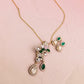 Green Teardrop Necklace Set, Vintage Statement Pendant Necklace with Earrings