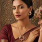 Ruby Red Crystal Necklace Set, Vintage high end Statement Pendant Necklace with studs