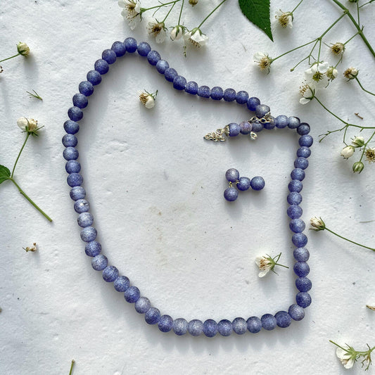 Purple Round Bead Necklace and Earrings Set – Minimalist Everyday Jewelry