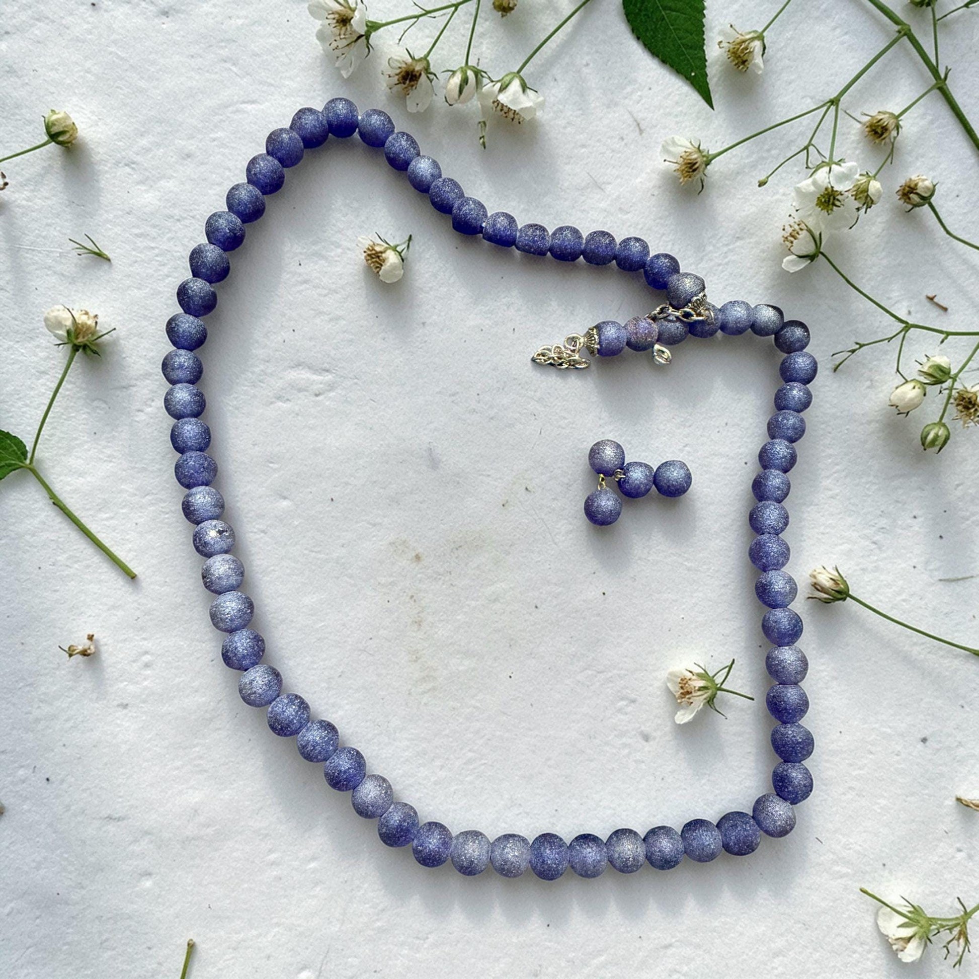 Purple Round Bead Necklace and Earrings Set – Minimalist Everyday Jewelry