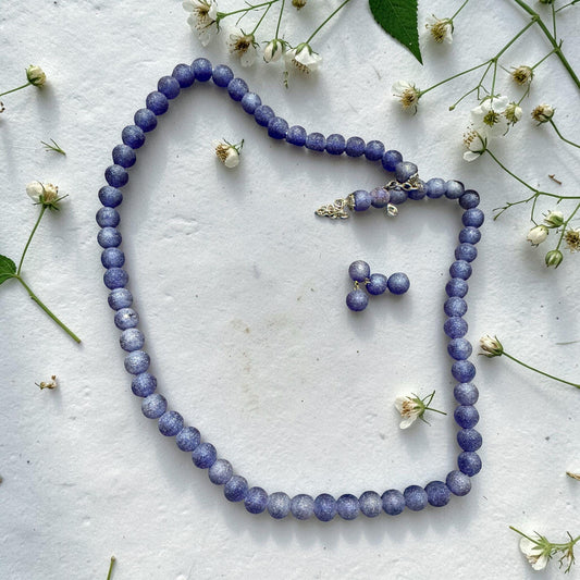 Purple Round Bead Necklace and Earrings Set – Minimalist Everyday Jewelry