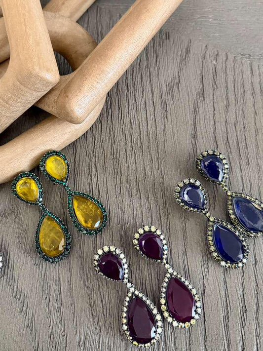 Teardrop Statement Earrings, Vintage Bridal Dangle, Pear Shaped Gemstone Jewelry