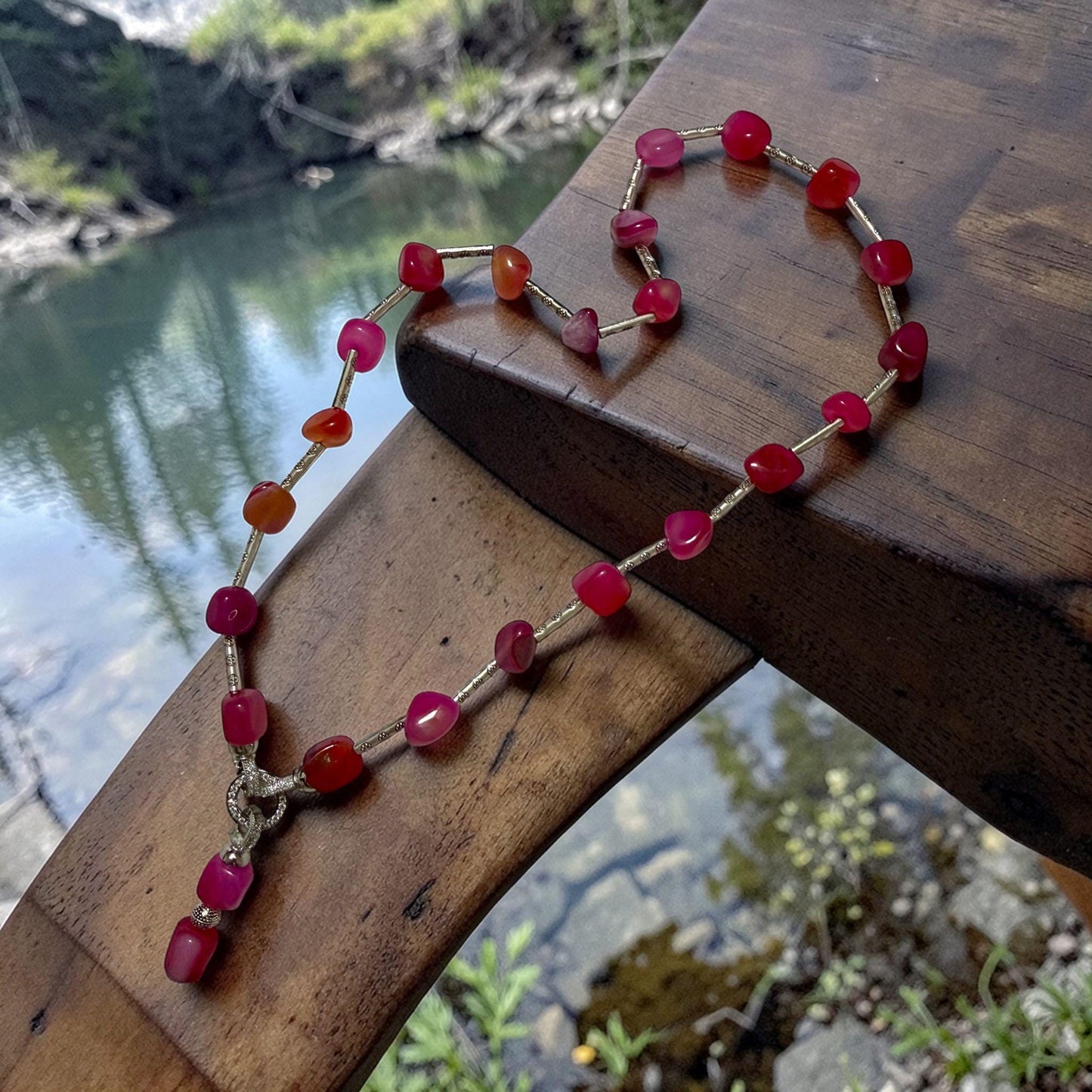 Handmade Pink Gemstone Beaded Necklace: Minimalist Everyday Jewelry