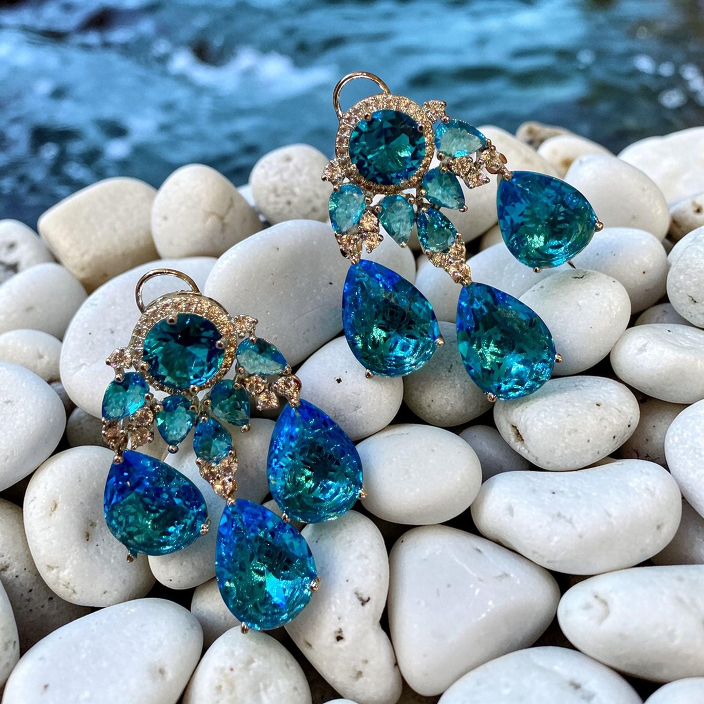 Statement Drop Earrings: Vintage Style, Gold Tone Alloy, Glass Stones