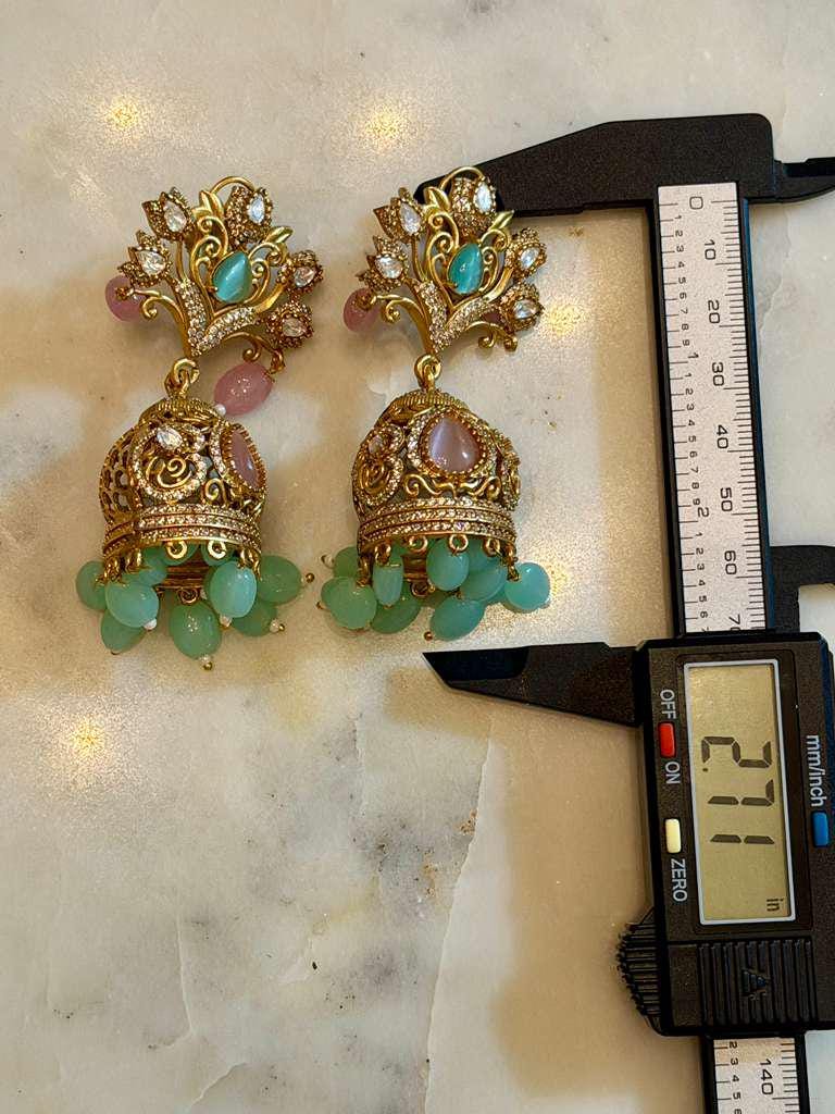 Statement Jhumka Earrings Gold Dangle Earrings Bridal Party Jewelry