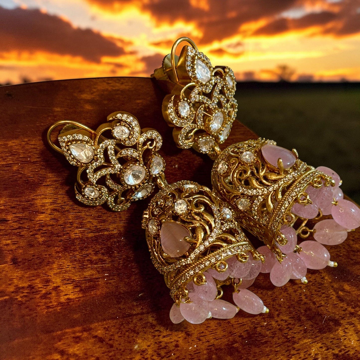 Statement Jhumka Earrings Gold Dangle Earrings Bridal Party Jewelry