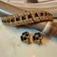 Chunky Gold Tone Bracelet and Earrings Set with Black Stones – Elegant Statement Jewelry