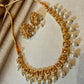 Traditional Gold Choker Necklace Earrings Set with Faux Pearls