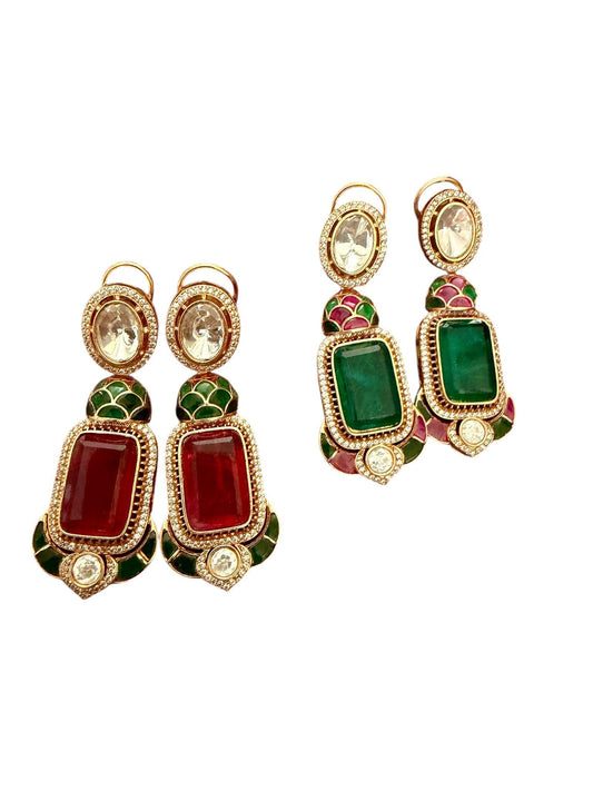 Multicolor Statement Drop Earrings, Vintage Gold Dangle Earrings