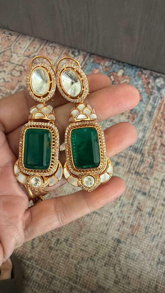 Multicolor Statement Drop Earrings, Vintage Gold Dangle Earrings