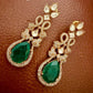 Green Teardrop Statement Earrings, Vintage Gold Drop Earrings,