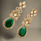 Green Teardrop Statement Earrings, Vintage Gold Drop Earrings,