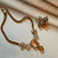 Champagne Crystal Pendant Necklace Set Gold Chain Statement Jewelry Peach Stone