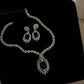 Bridal Crystal Necklace Earrings Set, Silver Statement Wedding Jewelry, Black Stone Pendant