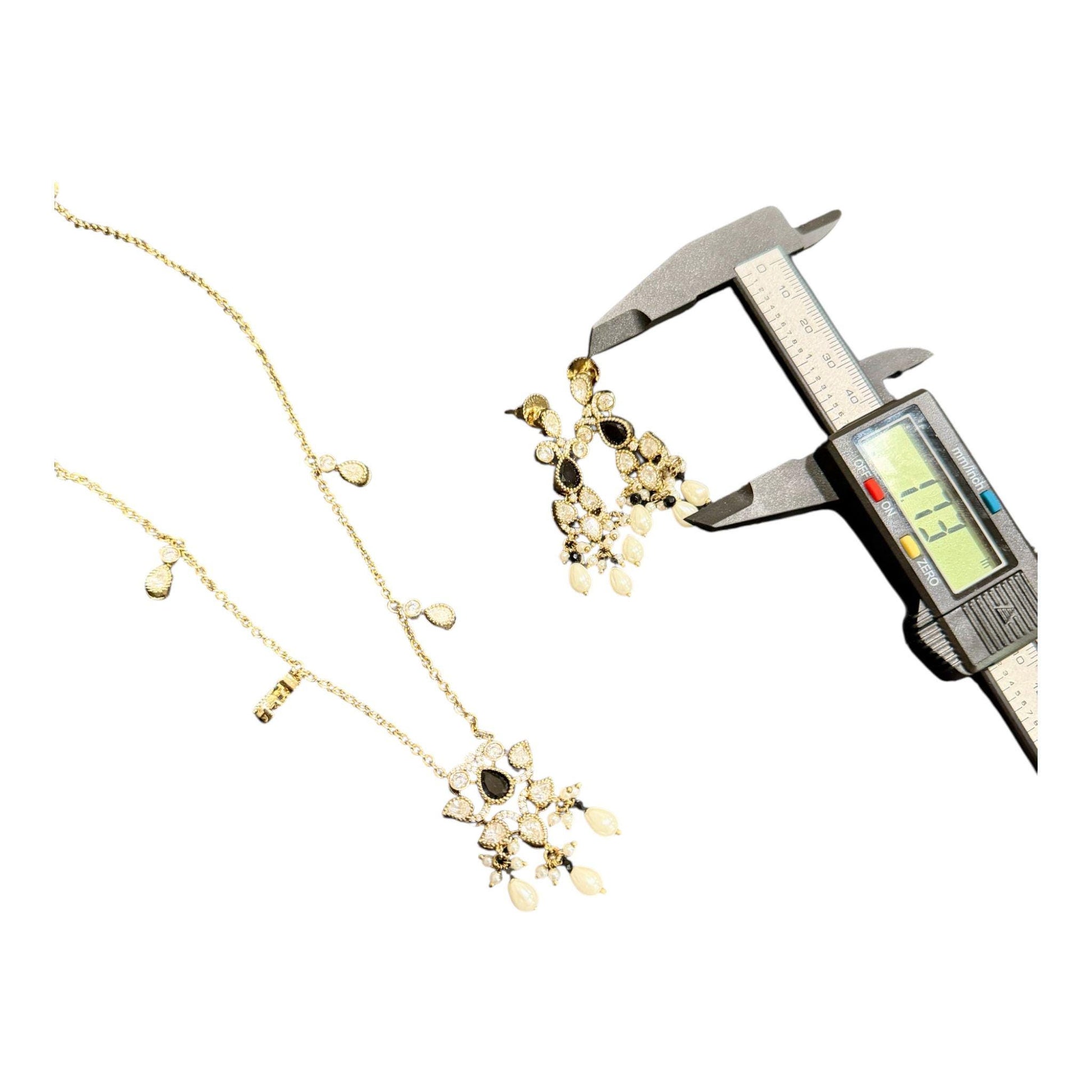 Gold Bridal Necklace Set Pearl Drop Statement Jewelry Black Stone