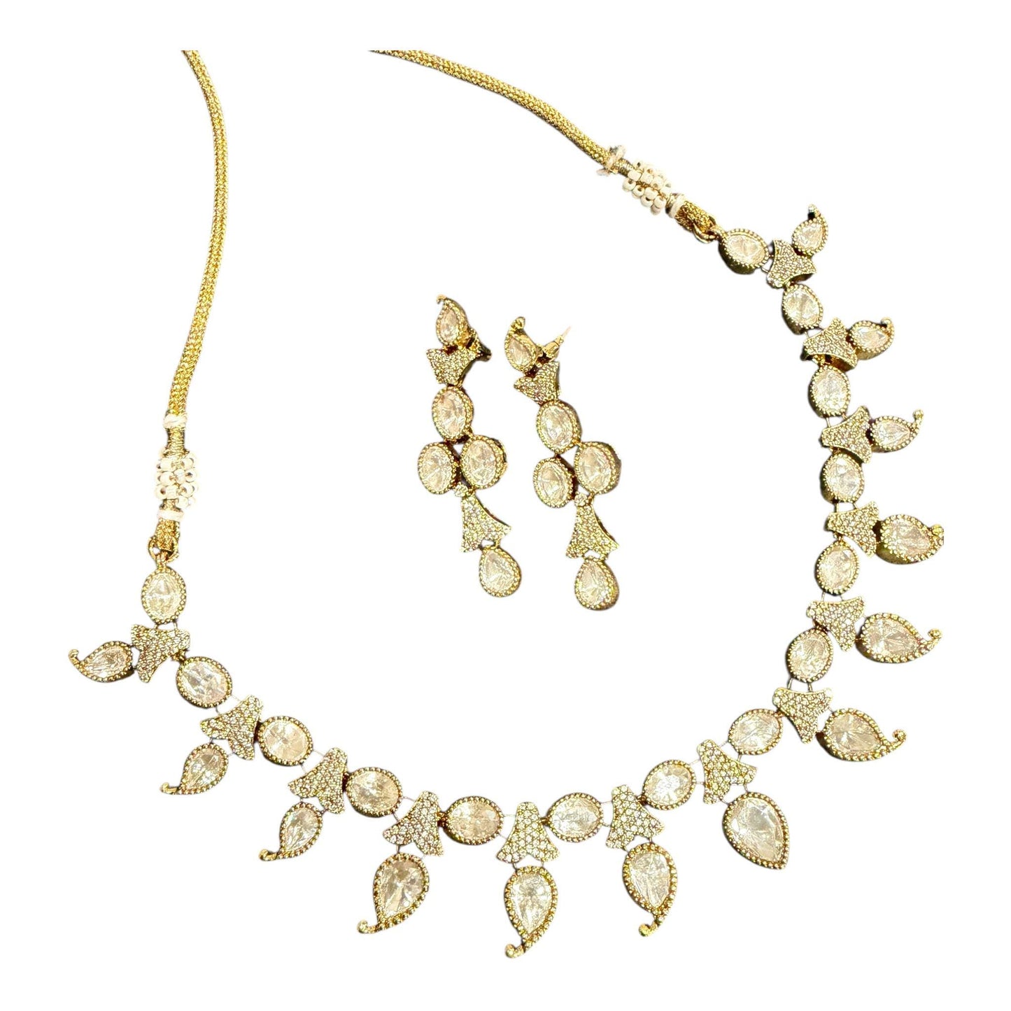 Gold Bridal Necklace Set Teardrop Statement Jewelry Wedding Necklace with Earrings