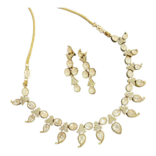 Gold Bridal Necklace Set Teardrop Statement Jewelry Wedding Necklace with Earrings
